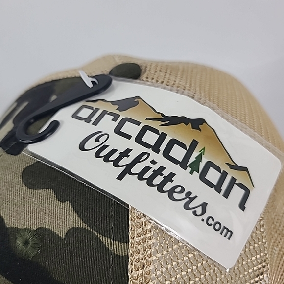 Arcadian Outfitters Oregon Bull Elk Camo Tan Leather Patch Mesh Back Trucker Cap - Picture 5 of 6